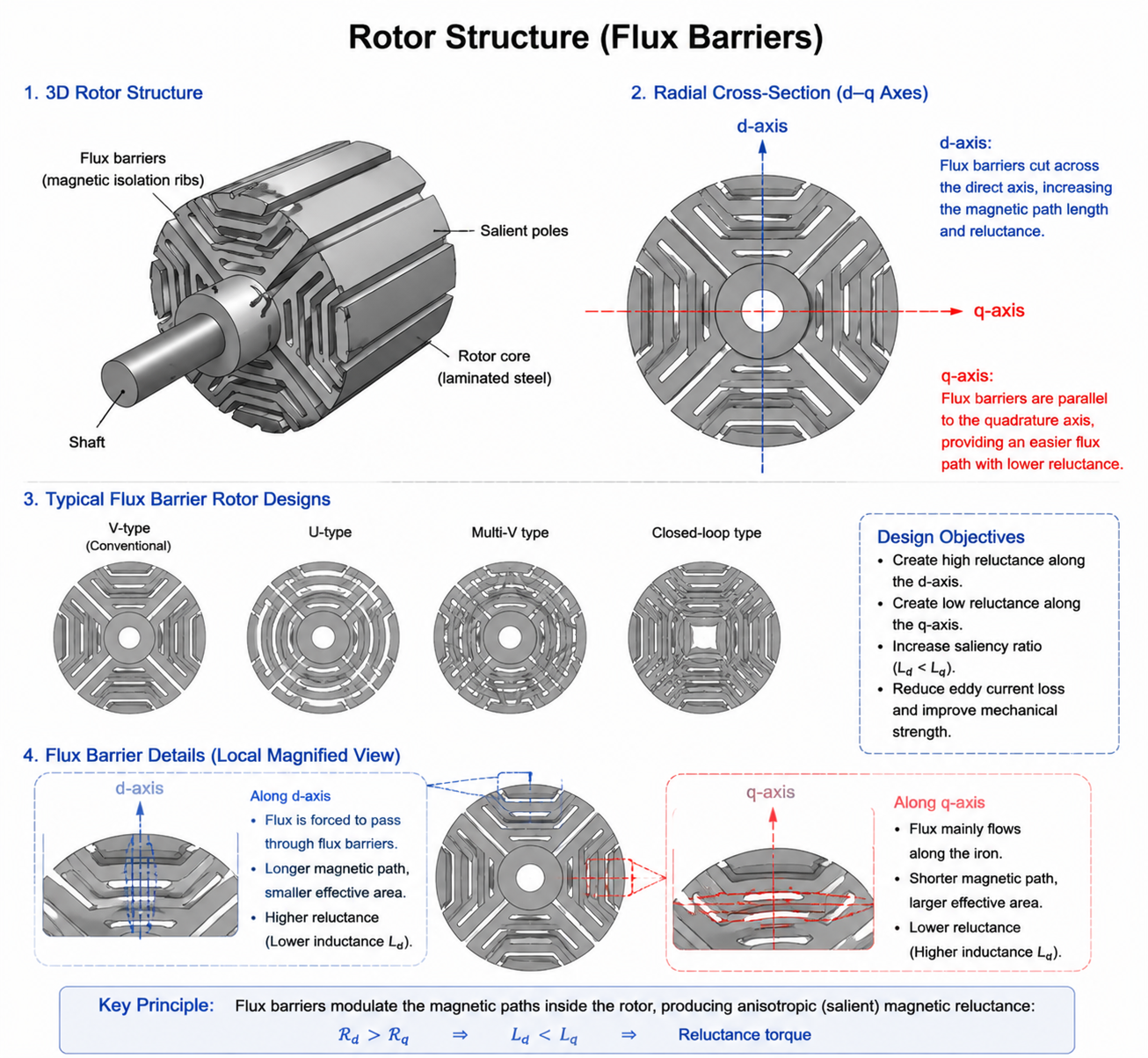 SynRM rotor laminated steel flux barrier design diagram