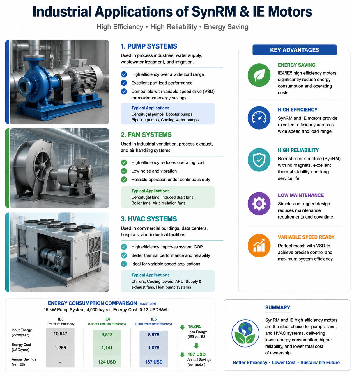 industrial applications of SynRM motors in pumps fans and HVAC systems