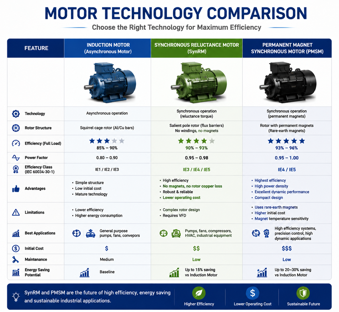 induction motor SynRM and PMSM comparison for industrial motor replacement