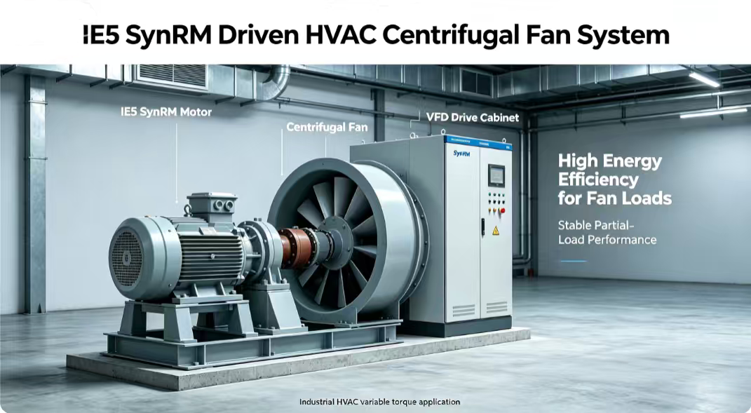 HVAC ventilation system driven by high efficiency industrial motor