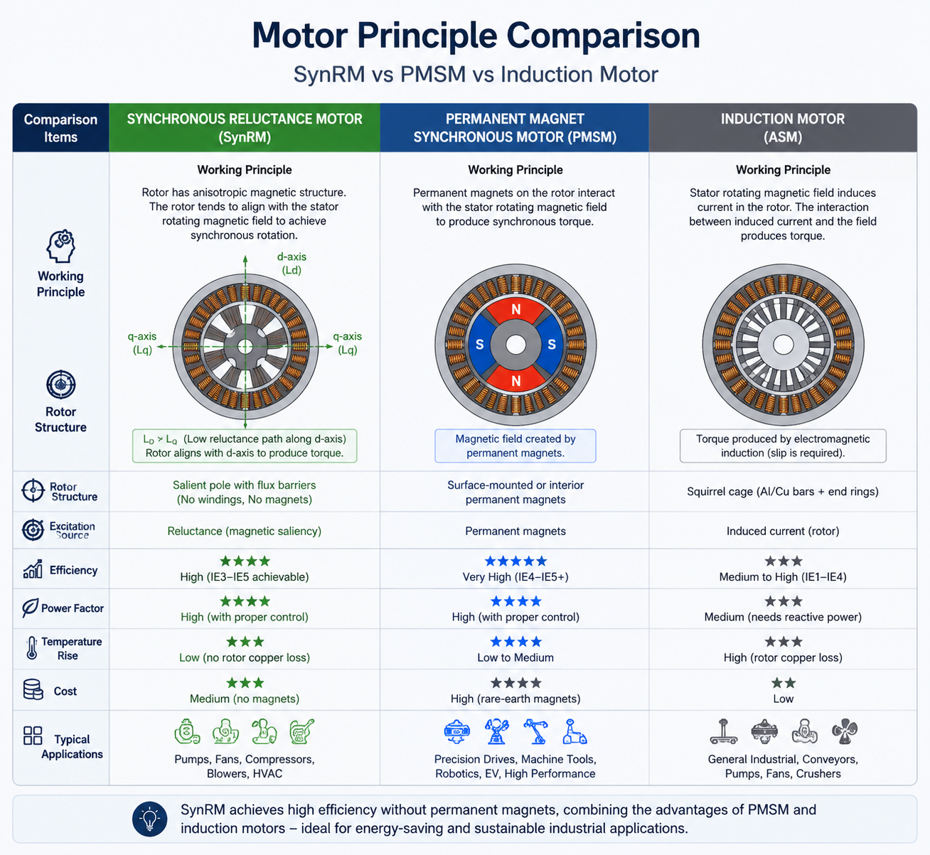 rotor structure comparison between SynRM flux barrier design and PMSM permanent magnet design