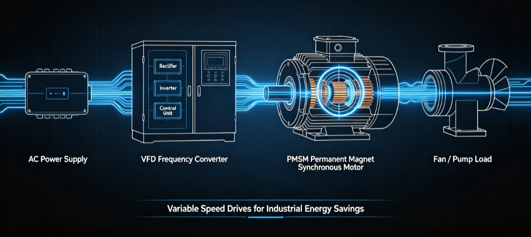 permanent magnet synchronous motor controlled by variable frequency drive system