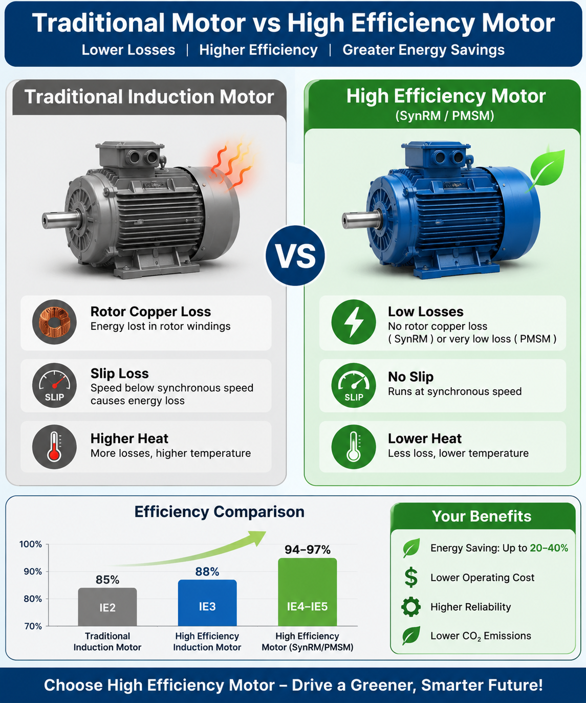 induction motor versus SynRM and PMSM high efficiency motor comparison for HVAC systems