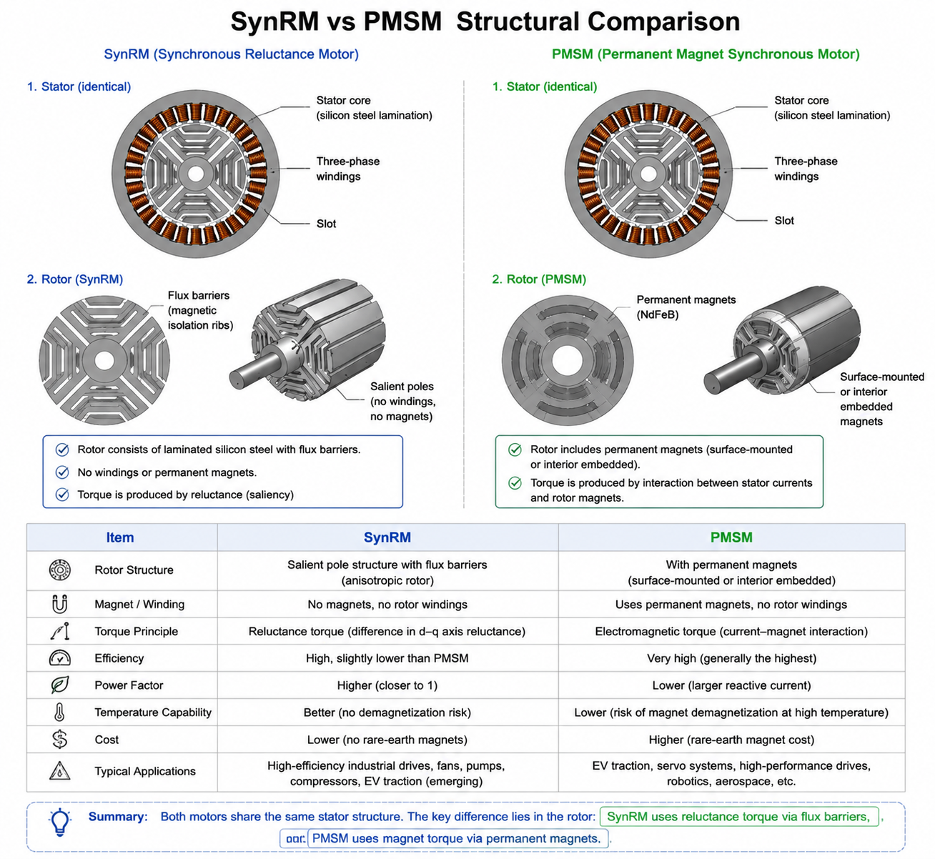 comparison of synchronous reluctance motor and permanent magnet synchronous motor rotor structure