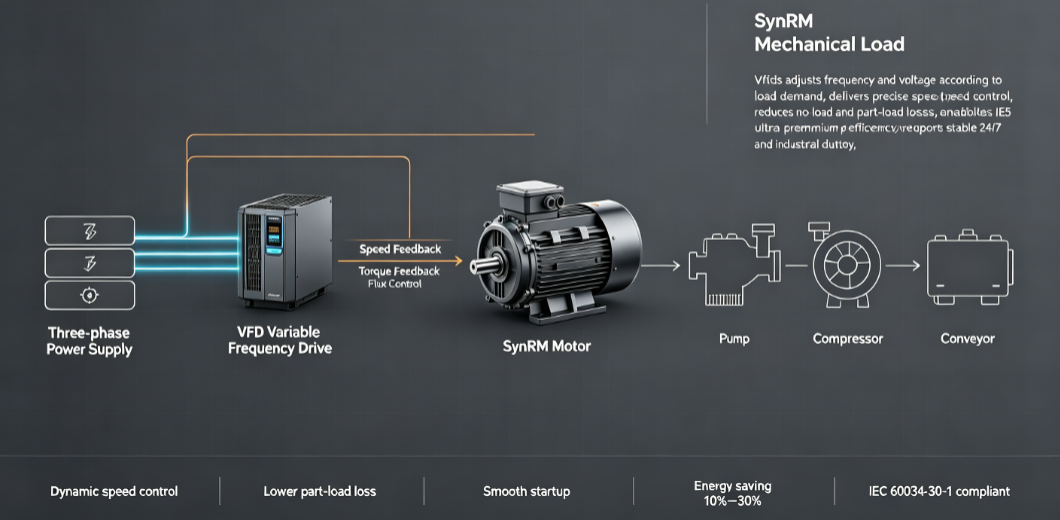 variable frequency drive controlling synchronous reluctance motor system for industrial applications